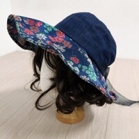 [애슬릿] 중년 여성 꽃 패턴 와이드 챙 넓은 버킷햇 벙거지