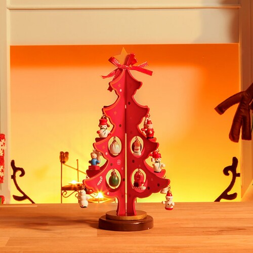 [굿즈트리]빨강 방울 크리스마스 원목 트리(25cm)