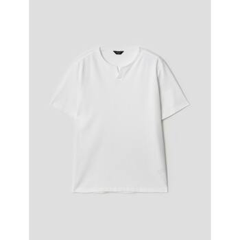 [갤럭시 라이프스타일] 화이트 코튼 블렌드 변형 라운드넥 반팔 티셔츠 (GC2342M021)
