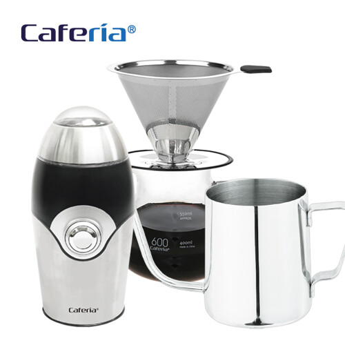 카페리아 핸드드립 홈카페 3종세트(CDG2CME1CKPS2) 커피그라인더+드립세트+드립포트[커피용품]