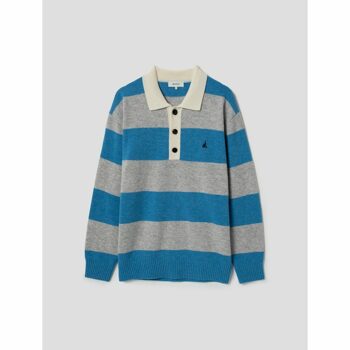 [빈폴] Unisex 라이트 그레이 럭비 보더 카라 풀오버 니트 (BC2851C012)