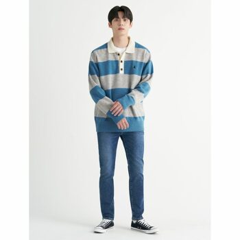 [빈폴] Unisex 라이트 그레이 럭비 보더 카라 풀오버 니트 (BC2851C012)