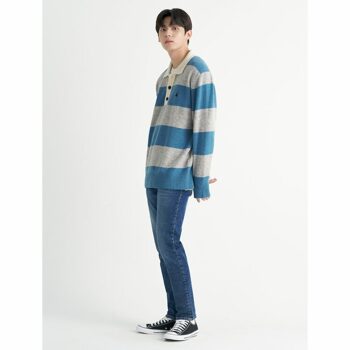[빈폴] Unisex 라이트 그레이 럭비 보더 카라 풀오버 니트 (BC2851C012)