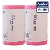 자우버 두꺼운 뽀득 일회용수세미 핑크색 60매 2개