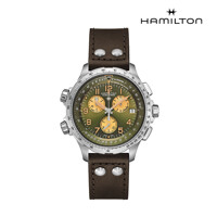 [해밀턴] H77932560 카키 에비에이션 X-윈드 크로노 쿼츠 GMT 46mm 브라운 가죽 남성 시계