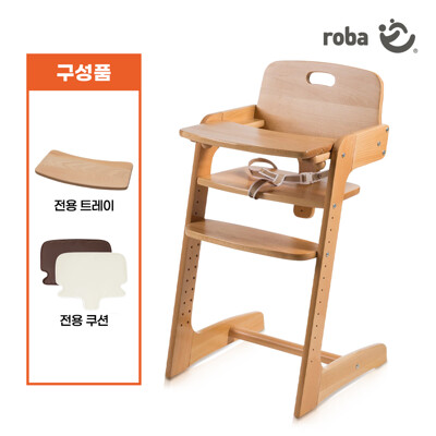 [로바] 키드업 하이체어+트레이_네츄럴_아기 유아 이유식 식탁의자(쿠션 별도)