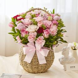 아름다운기억 장미, 계절꽃으로 구성된 꽃바구니 생일 결혼기념일 꽃선물 전국 꽃배달