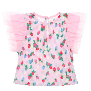 [프렌치캣 ] 핑크 딸기 주름지 티셔츠 Q42DBT190