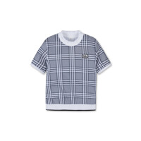 [잭니클라우스] 여성 프릴 니트넥 체크 패턴 반팔 티셔츠  LWTAM24491BKX