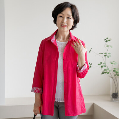엄마옷 마담4060 체크배색롱셔츠자켓봄-YJK2404012-중년여성의류 50대여성의류