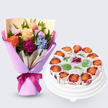 로망스 꽃다발 + 꽃모찌떡케익(중) 꽃배송