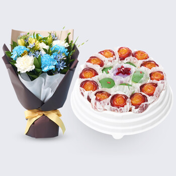 블루카네이션꽃다발+꽃모찌떡케익(중)