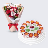 카네이션레드다발 + 꽃모찌떡케익(중) 꽃배송