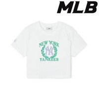 [MLB]여성 바시티 스포츠 기능성 크롭 반팔 티셔츠 3FTSV0443 50WHS