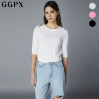 [GGPX] 숄더 버튼 5부 니트형 티셔츠 (GOHTSA56F)
