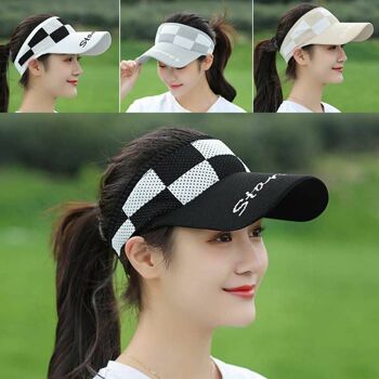 여자 30대 골프 웨어 밴딩 메쉬 썬캡 체크 무늬 모자