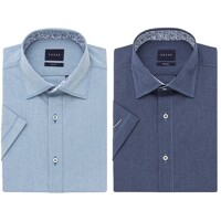 [예작셔츠] 남성 반소매 슬림핏 카치온 스판 솔리드 배색 셔츠 YJ4MIS443