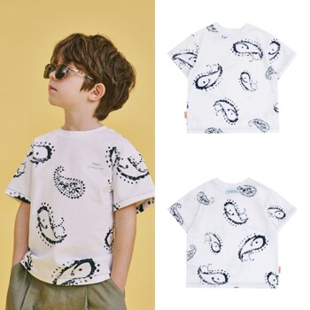 [빈]페이즐리 고래 패턴 반팔 티셔츠 BY37TS02WT