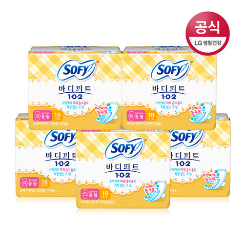 [쏘피] 바디피트 102 생리대 중형 18P×5팩(총90P)