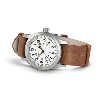 [해밀턴]H69439511 카키 필드 메커니컬 38mm 화이트 다이얼 브라운 가죽 스트랩 남성 시계 (기계식)