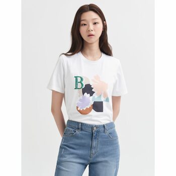 [빈폴레이디스] 아이보리 원 포인트 프린트 티셔츠 (BF2442C020)