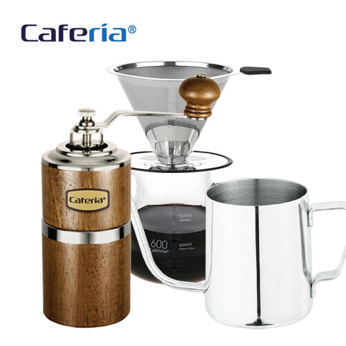 카페리아 핸드드립 홈카페 3종세트(CDG2CM7CKPS2) 커피그라인더+드립세트+드립포트[커피용품]