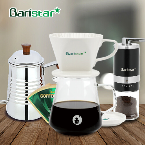 바리스타 핸드드립 홈카페 3종세트(BDN1BM4KBKW2) 커피그라인더+드립세트+드립주전자[커피용품]