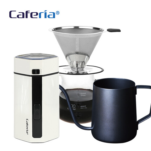 카페리아 핸드드립 홈카페 3종세트 (CDG2CME2CKPT2)커피그라인더+드립세트+드립주전자[커피용품]