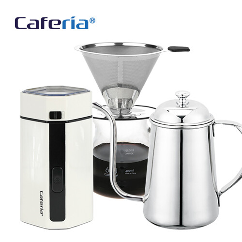 카페리아 핸드드립 홈카페 3종세트 (CDG2CME2CK3)커피그라인더+드립세트+드립주전자[커피용품]