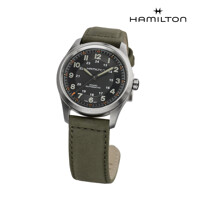 [해밀턴] H70205830 카키 필드 티타늄 오토매틱 38mm 블랙 가죽 남성 시계