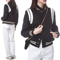 생로랑 숄더 래더트리밍 테디 바시티 봄버 점퍼/376283 Y180W 1900