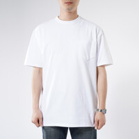 남녀공용 오버핏 코마사 무지 16수 포켓 라운드 반팔 티셔츠