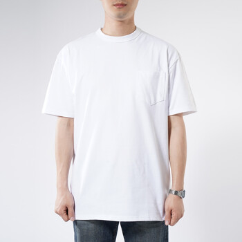 남녀공용 오버핏 코마사 무지 16수 포켓 라운드 반팔 티셔츠