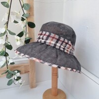 [애슬릿] 체크 주름 엄마 할머니 시원한 여름 벙거지 모자