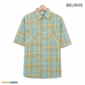 빌리버스 남자 반팔 체크 셔츠 여름 반소매 남방 BPJ040