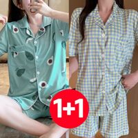반바지 숏팬츠 쇼츠 휴가 바캉스 반팔 바지 잠옷 세트 2개 아보카도 민트 여성 여름