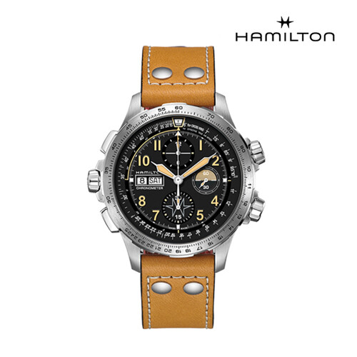[해밀턴 공식][리미티드] H77796535 카키 엑스윈드 오토 크로노 45mm 브라운 가죽 남성 시계