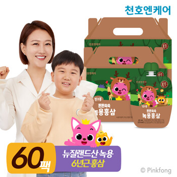 [천호엔케어본사]핑크퐁 튼튼쑥쑥 어린이 녹용홍삼즙 40ml 30개입 2박스
